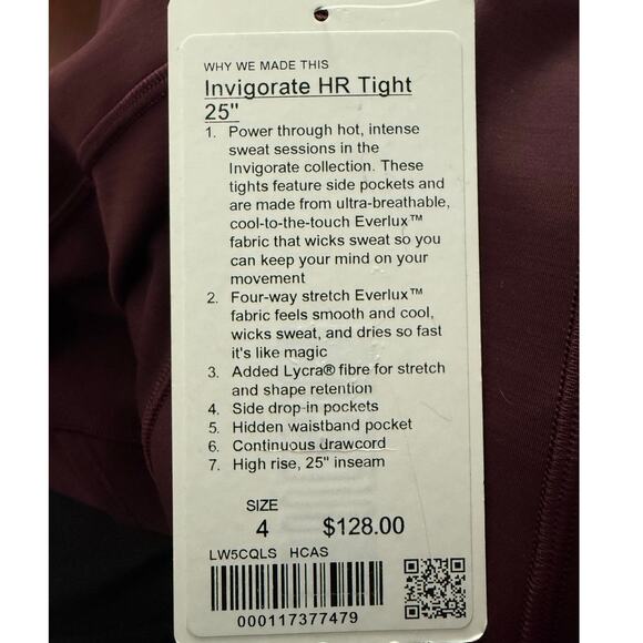 Lululemon Invigorate High-rise Leggings 25 inch Women Size 4 W5CQLS In HCAS NWT - Picture 7 of 16